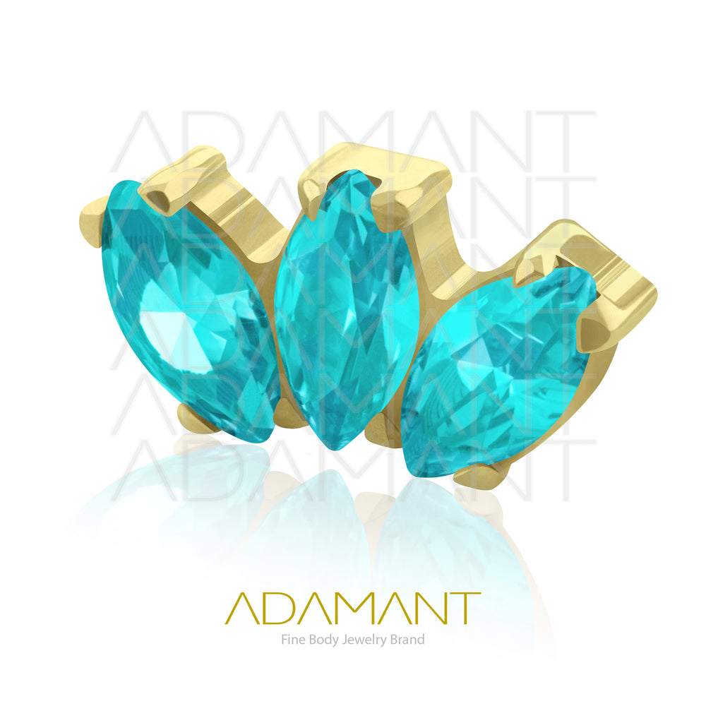 18g - 16g, Titanio Accesorio Rosca, 0.9mm Patrón de rosca, Marquise Platizado Dorado, Prong Set, Cubic Zirconia.