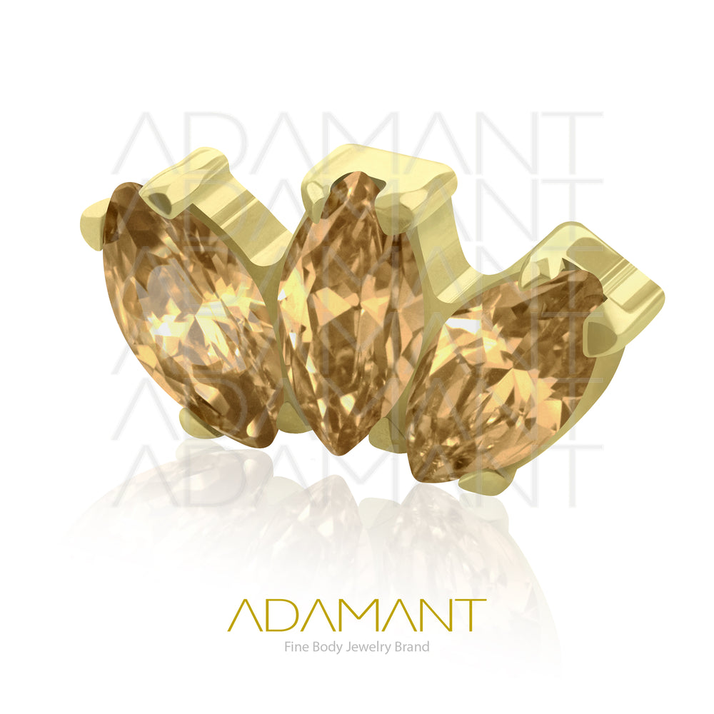 18g - 16g, Titanio Accesorio Rosca, 0.9mm Patrón de rosca, Marquise Platizado Dorado, Prong Set, Cubic Zirconia.