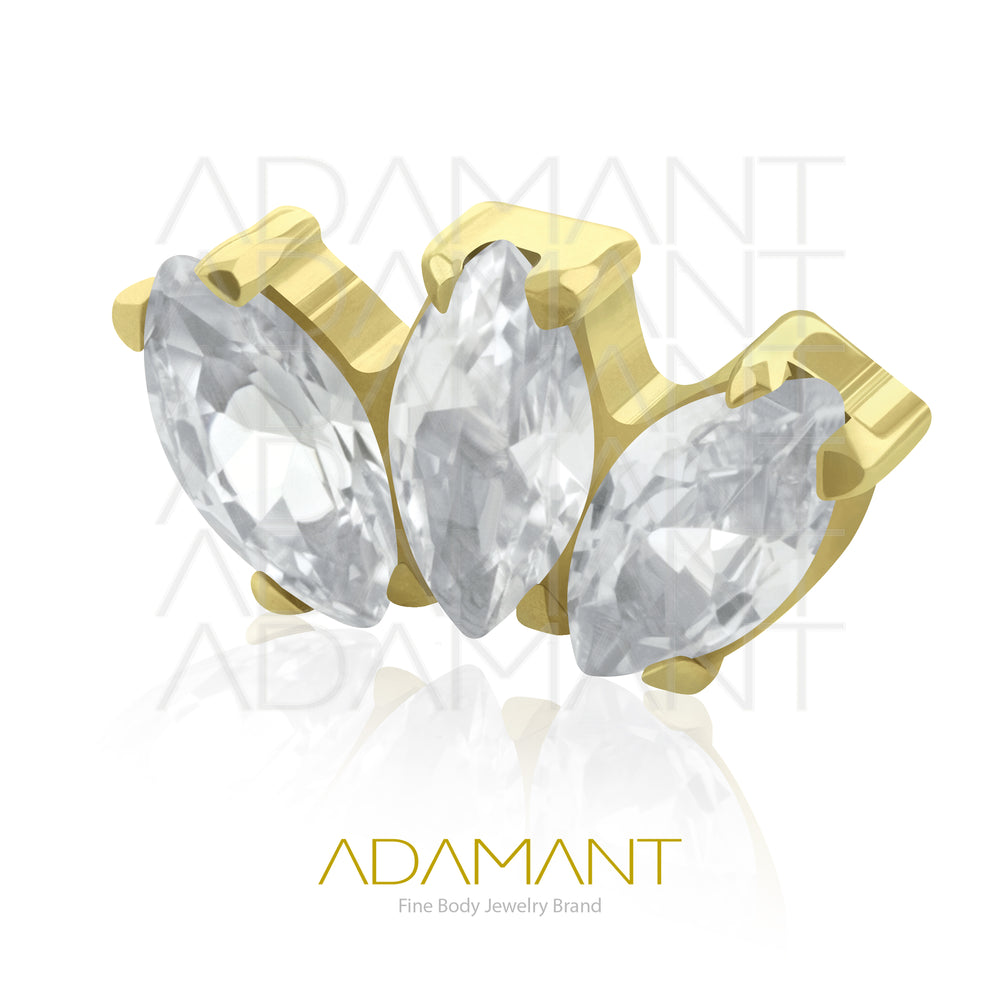 18g - 16g, Titanio Accesorio Rosca, 0.9mm Patrón de rosca, Marquise Platizado Dorado, Prong Set, Cubic Zirconia.