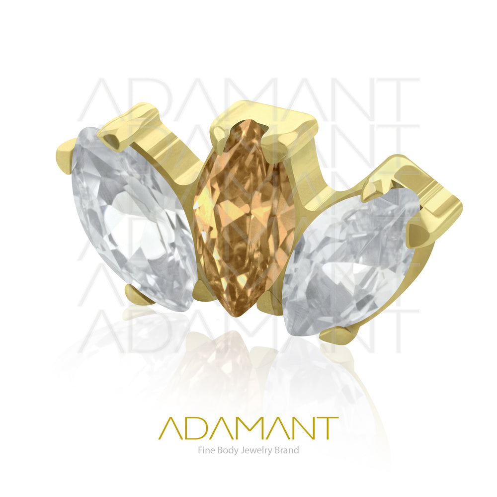 18g - 16g, Titanio Accesorio Rosca, 0.9mm Patrón de rosca, Marquise Platizado Dorado, Prong Set, Cubic Zirconia.