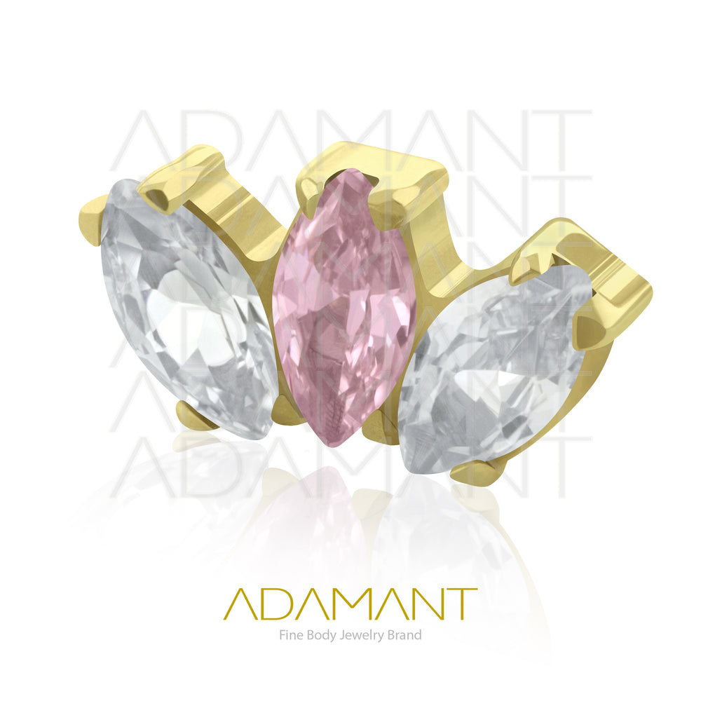 18g - 16g, Titanio Accesorio Rosca, 0.9mm Patrón de rosca, Marquise Platizado Dorado, Prong Set, Cubic Zirconia.