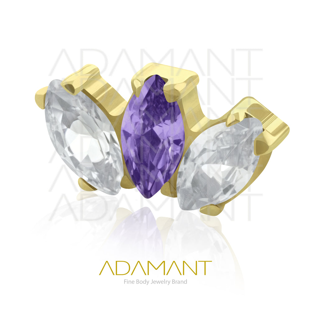 18g - 16g, Titanio Accesorio Rosca, 0.9mm Patrón de rosca, Marquise Platizado Dorado, Prong Set, Cubic Zirconia.