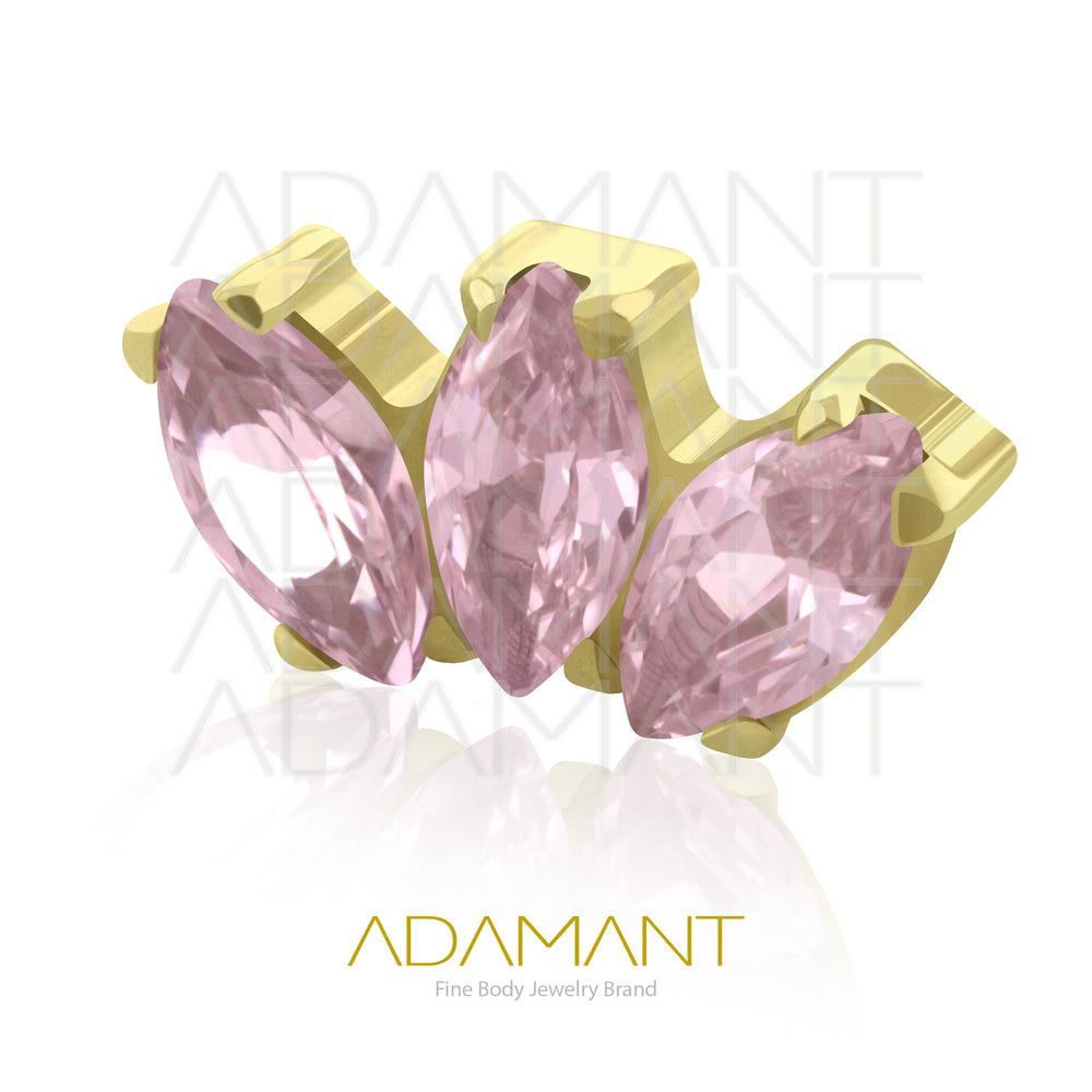 18g - 16g, Titanio Accesorio Rosca, 0.9mm Patrón de rosca, Marquise Platizado Dorado, Prong Set, Cubic Zirconia.