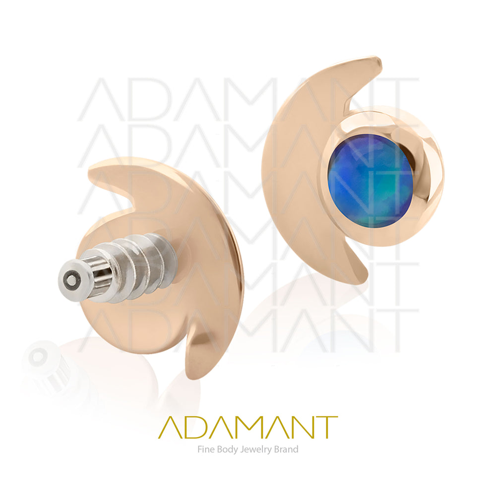 16g, Oro Solido 14k Accesorio Rosca, 0.9mm Patrón de rosca, Luna, Bezel Set, Opal