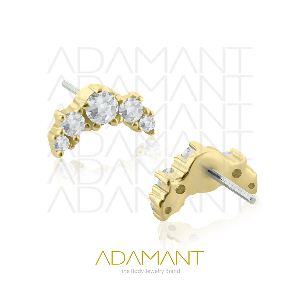 25g, Oro Solido 14k Accesorio Sin Rosca, 4.8mm Tamaño del Pin, Five Curved Prong Set, Cubic Zirconia.