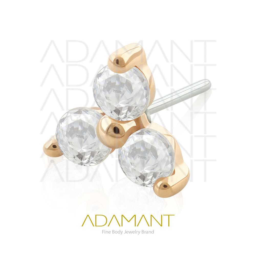 25g, Oro Solido 14k Accesorio Sin Rosca, 4.8mm Tamaño del Pin, Trinity Prong Set, Cubic Zirconia