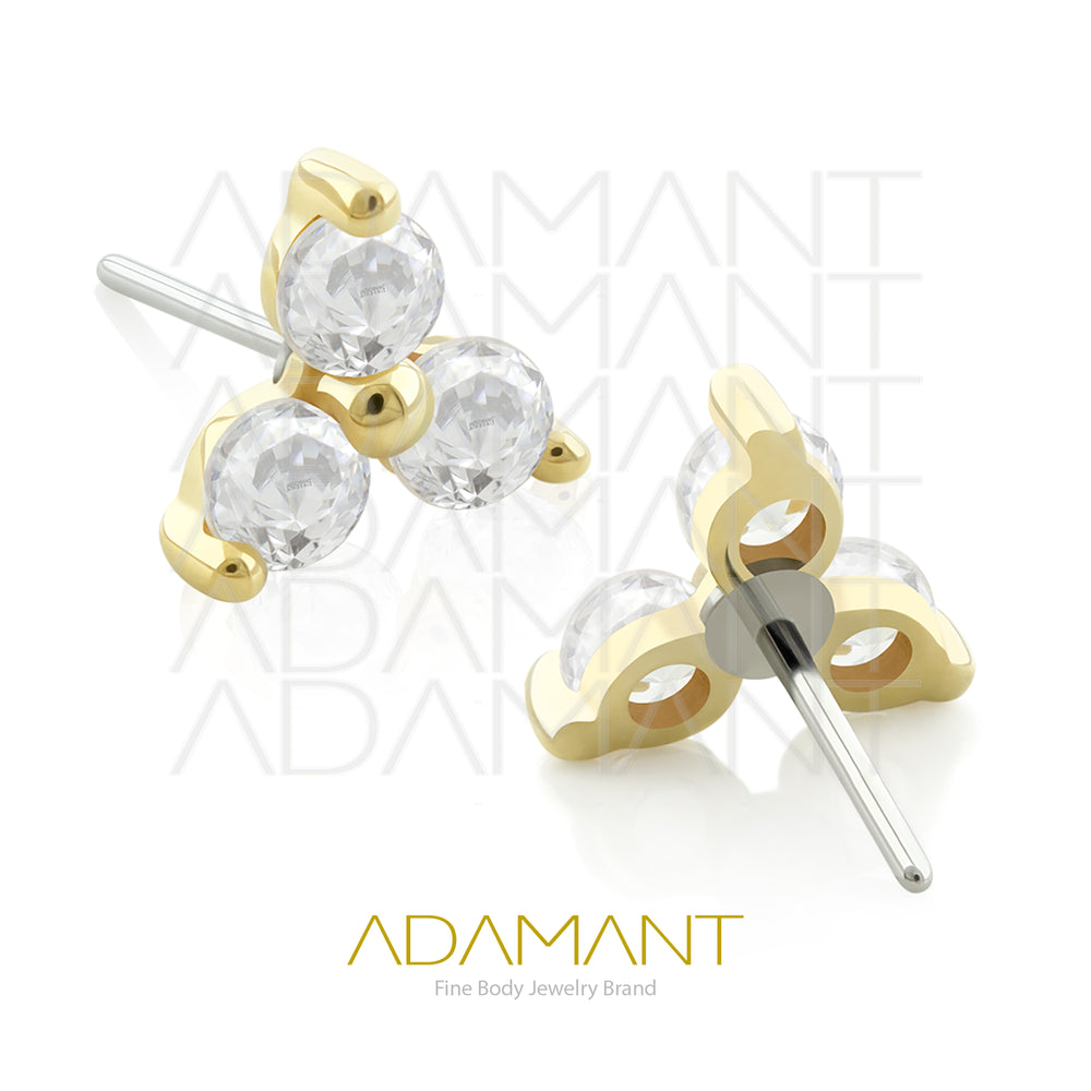 25g, Oro Solido 14k Accesorio Sin Rosca, 4.8mm Tamaño del Pin, Trinity Prong Set, Cubic Zirconia