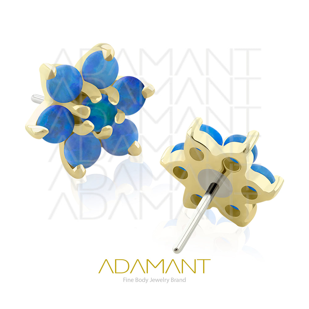 25g, Oro Solido 14k Accesorio Sin Rosca, 4.8mm Tamaño del Pin, Flor, Prong Set, Opal
