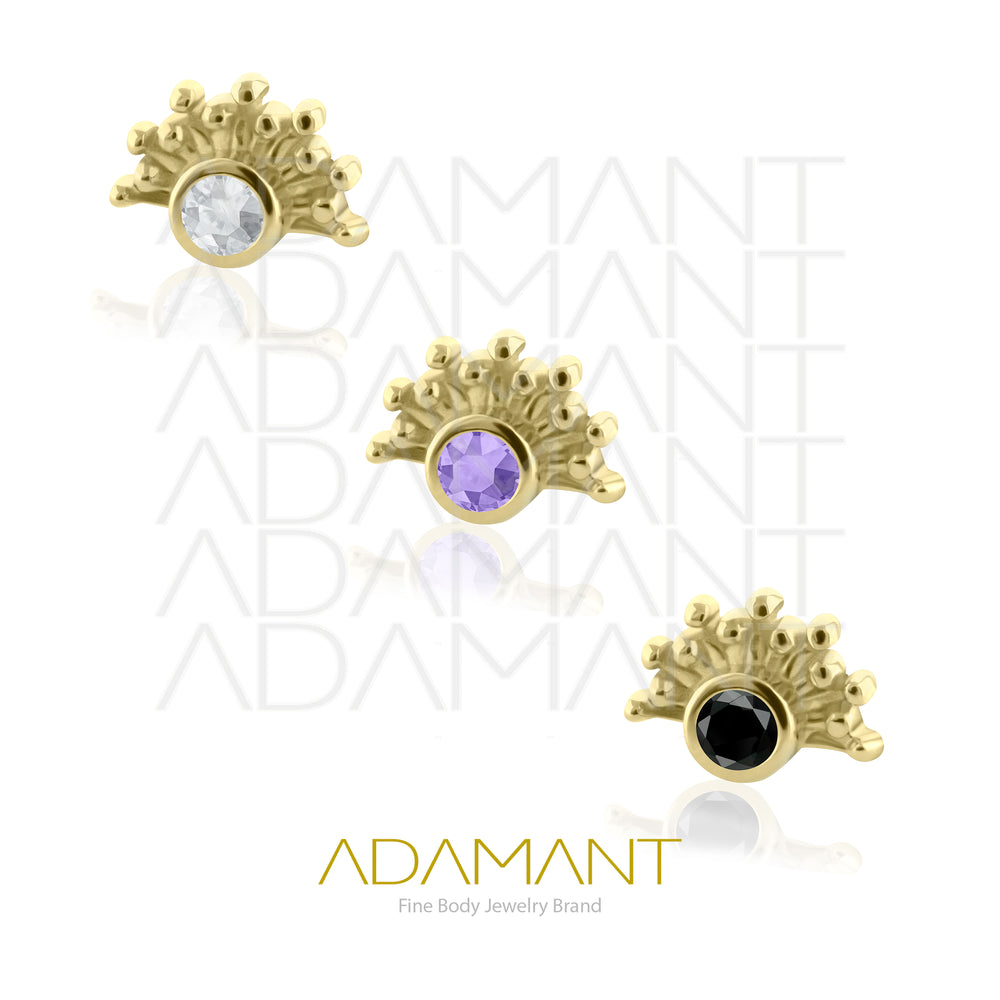 25g, Oro Solido 14k Accesorio Sin Rosca, 4.8mm Tamaño del Pin, Aztec Plume Bezel Set, Cubic Zirconia.