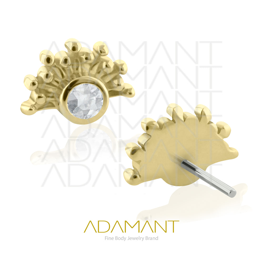 25g, Oro Solido 14k Accesorio Sin Rosca, 4.8mm Tamaño del Pin, Aztec Plume Bezel Set, Cubic Zirconia.