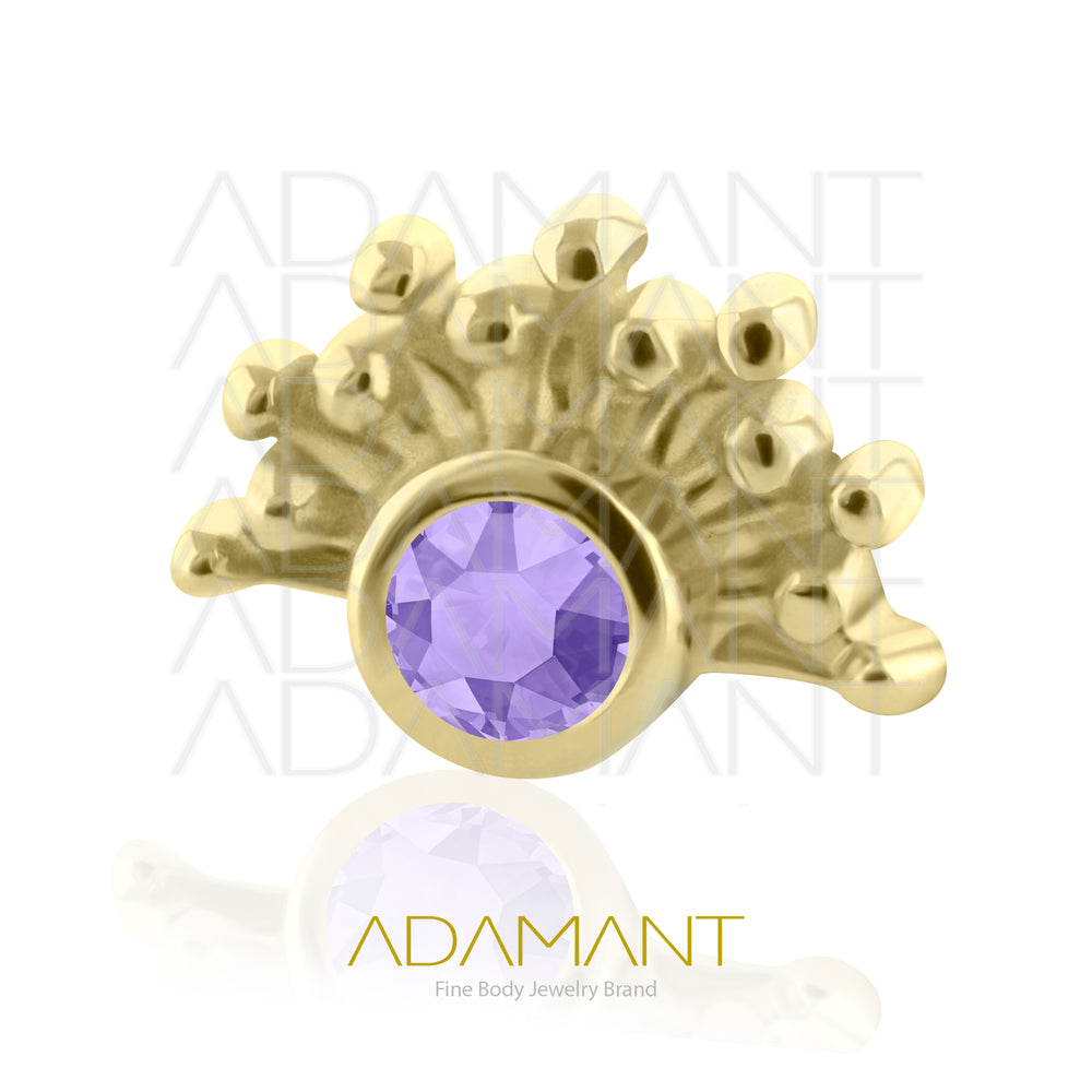 25g, Oro Solido 14k Accesorio Sin Rosca, 4.8mm Tamaño del Pin, Aztec Plume Bezel Set, Cubic Zirconia.