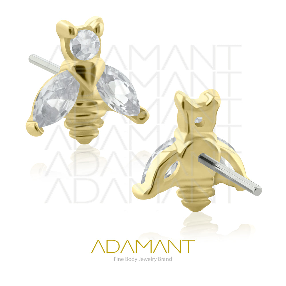 25g, Oro Solido 14k Accesorio Sin Rosca, 4.8mm Tamaño del Pin, Abeja Prong Set, Cubic Zirconia.