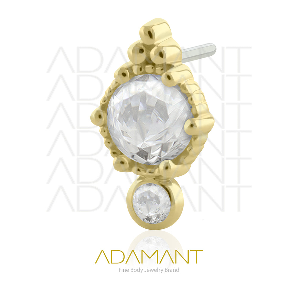 25g, Oro Solido 14k Accesorio Sin Rosca, 4.8mm Tamaño del Pin, Bindi Prong Set, Cubic Zirconia.