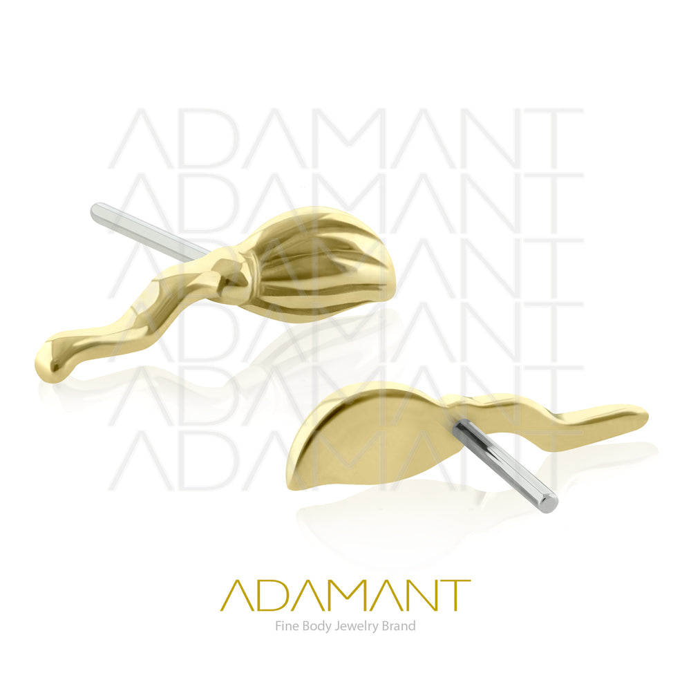 25g, Oro Solido 14k Accesorio Sin Rosca, 4.8mm Tamaño del Pin, Escoba.