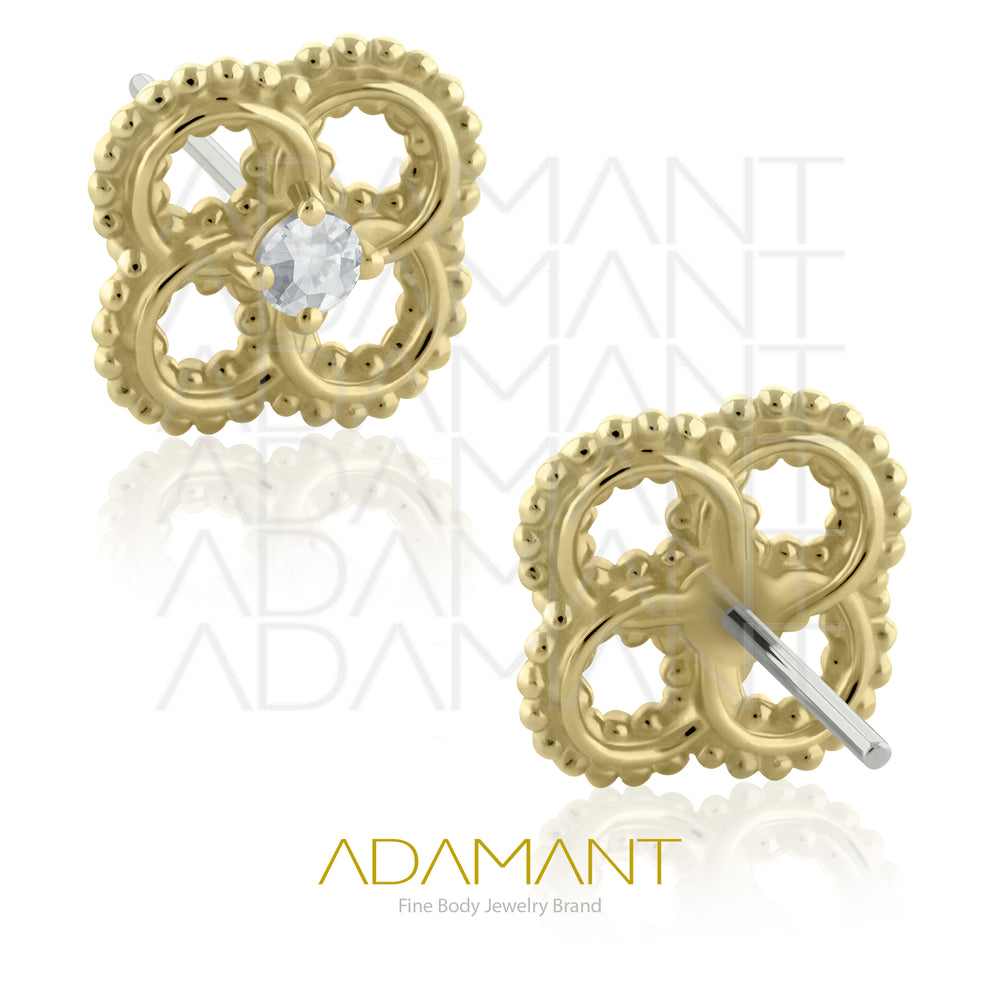 25g, Oro Solido 14k Accesorio Sin Rosca, 4.8mm Tamaño del Pin, Celtic flower Prong Set, Cubic Zirconia.