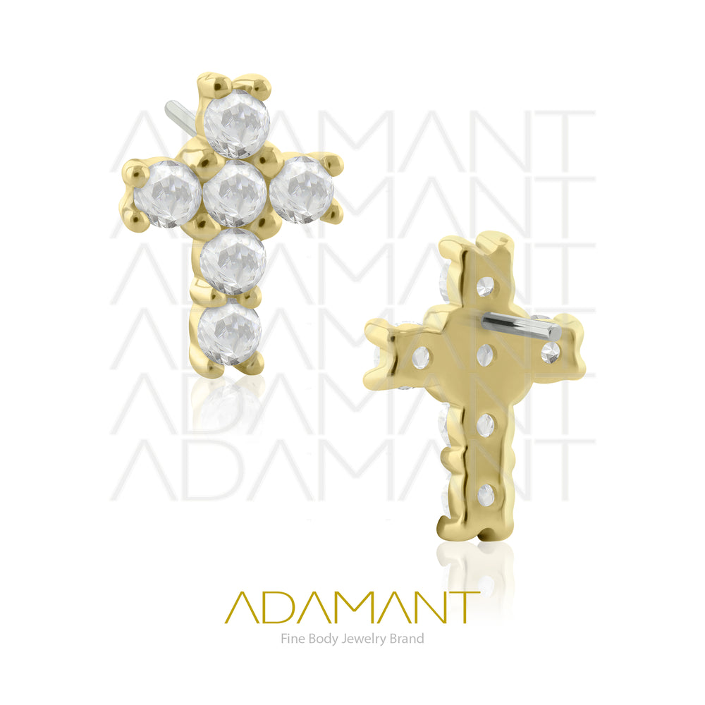 25g, Oro Solido 14k Accesorio Sin Rosca, 4.8mm Tamaño del Pin, Cruz Multijoya Prong Set, Cubic Zirconia.