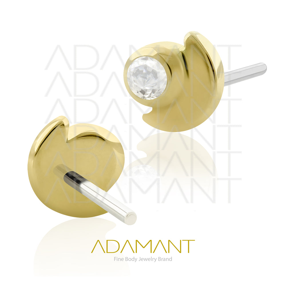 25g, Oro Solido 14k Accesorio Sin Rosca, 4.8mm Tamaño del Pin, Luna, Bezel set, Cubic Zirconia