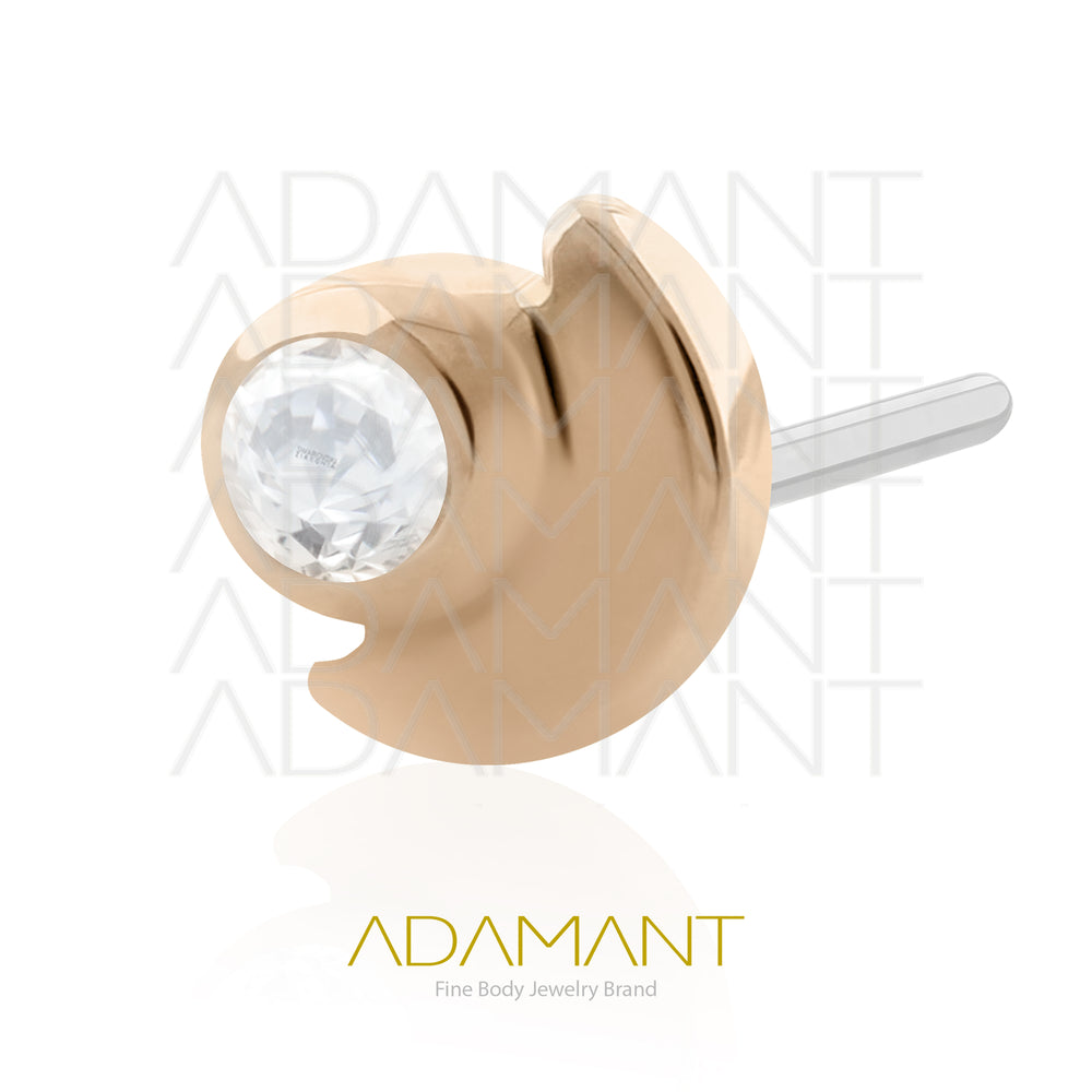 25g, Oro Solido 14k Accesorio Sin Rosca, 4.8mm Tamaño del Pin, Luna, Bezel set, Cubic Zirconia