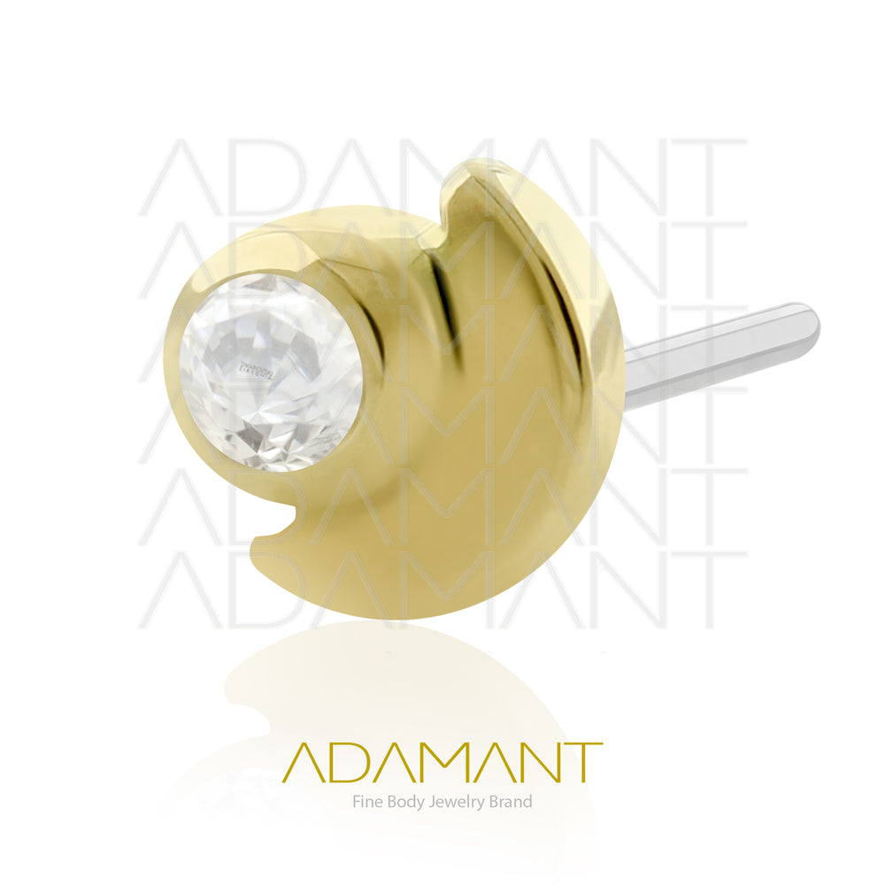 25g, Oro Solido 14k Accesorio Sin Rosca, 4.8mm Tamaño del Pin, Luna, Bezel set, Cubic Zirconia