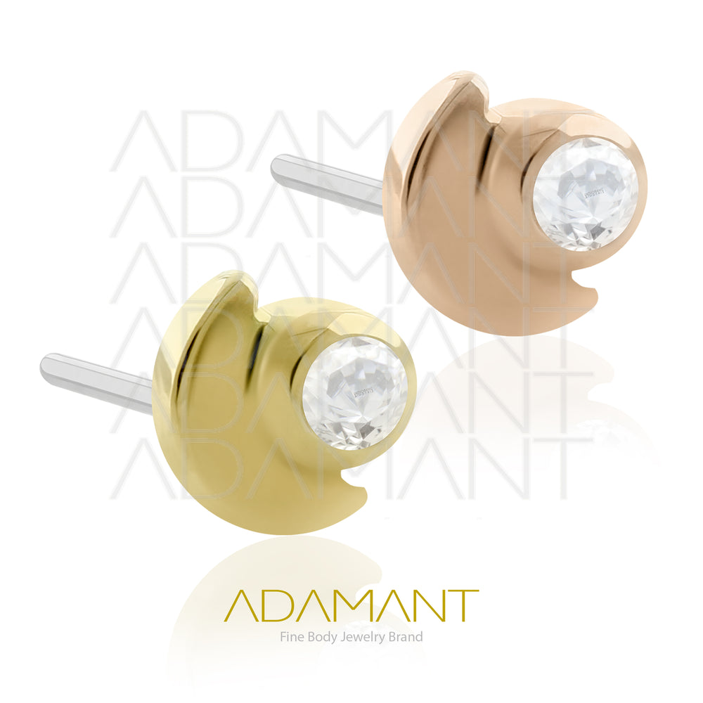 25g, Oro Solido 14k Accesorio Sin Rosca, 4.8mm Tamaño del Pin, Luna, Bezel set, Cubic Zirconia