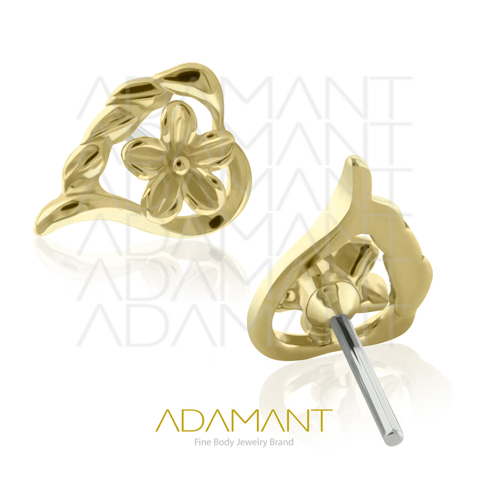 25g, Oro Solido 14k Accesorio Sin Rosca, 4.8mm Tamaño del Pin, Flower heart.