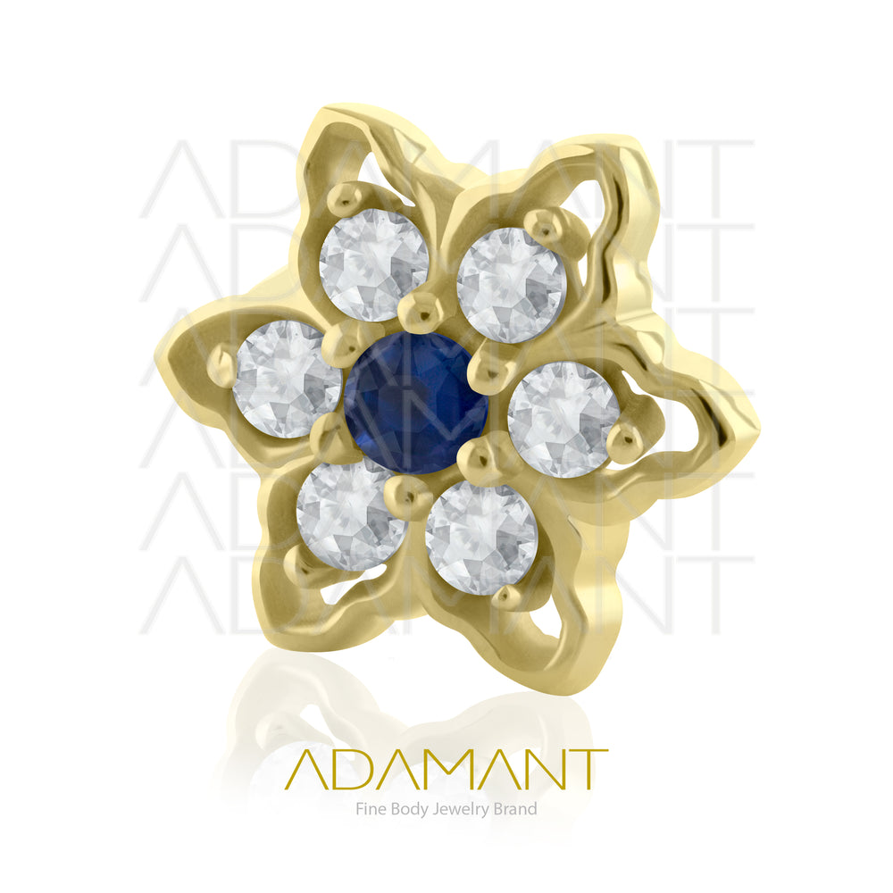 25g, Oro Solido 14k Accesorio Sin Rosca, 4.8mm Tamaño del Pin, Marco Hexaflor Prong Set, Cubic Zirconia.