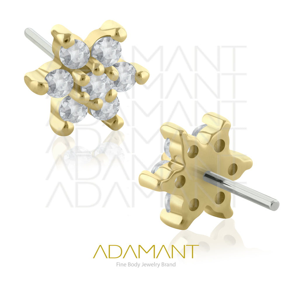 25g, Oro Solido 14k Accesorio Sin Rosca, 4.8mm Tamaño del Pin, Flor con Pétalos, Prong Set, Cubic Zirconia