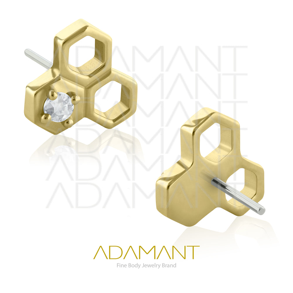 25g, Oro Solido 14k Accesorio Sin Rosca, 4.8mm Tamaño del Pin, Honey comb Prong Set, Cubic Zirconia.