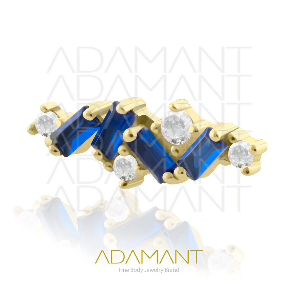 25g, Oro Solido 14k Accesorio Sin Rosca, 4.8mm Tamaño del Pin, Multi Baguette Prong Set, Cubic Zirconia.