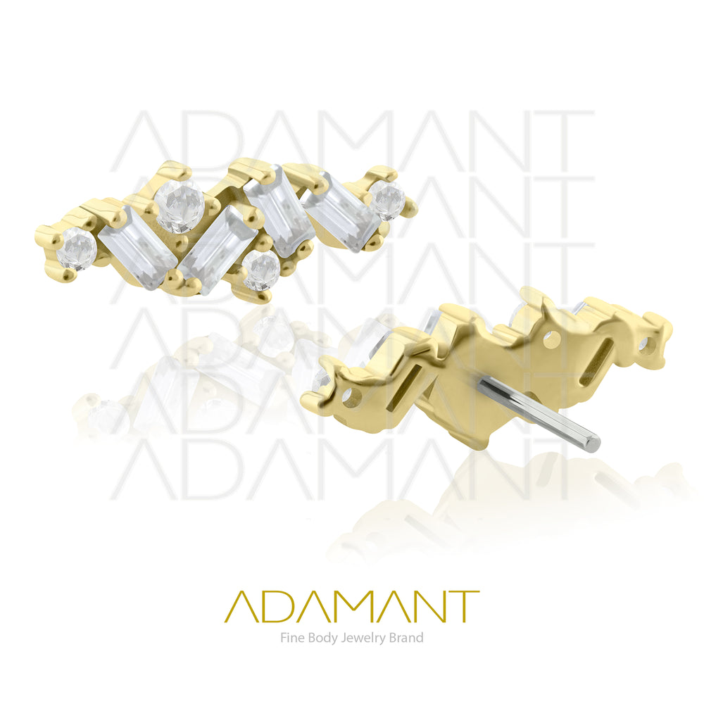 25g, Oro Solido 14k Accesorio Sin Rosca, 4.8mm Tamaño del Pin, Multi Baguette Prong Set, Cubic Zirconia.