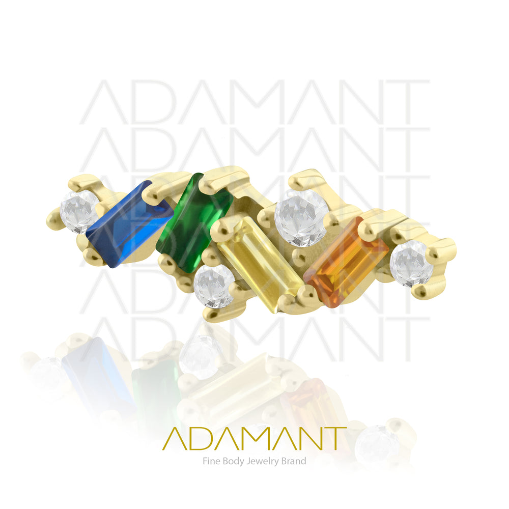 25g, Oro Solido 14k Accesorio Sin Rosca, 4.8mm Tamaño del Pin, Multi Baguette Prong Set, Cubic Zirconia.
