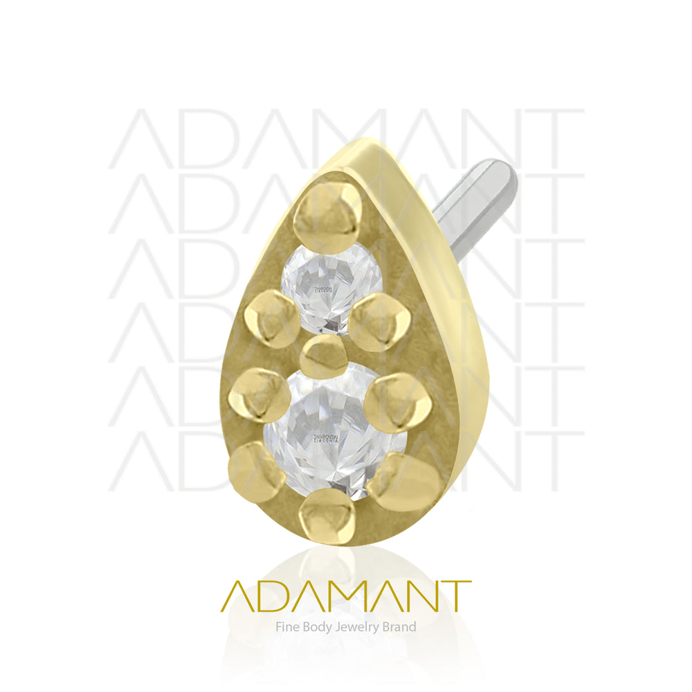 25g, Oro Solido 14k Accesorio Sin Rosca, 4.8mm Tamaño del Pin, Teardrop Brillante Prong Set, Cubic Zirconia.