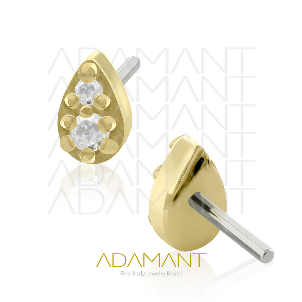 25g, Oro Solido 14k Accesorio Sin Rosca, 4.8mm Tamaño del Pin, Teardrop Brillante Prong Set, Cubic Zirconia.