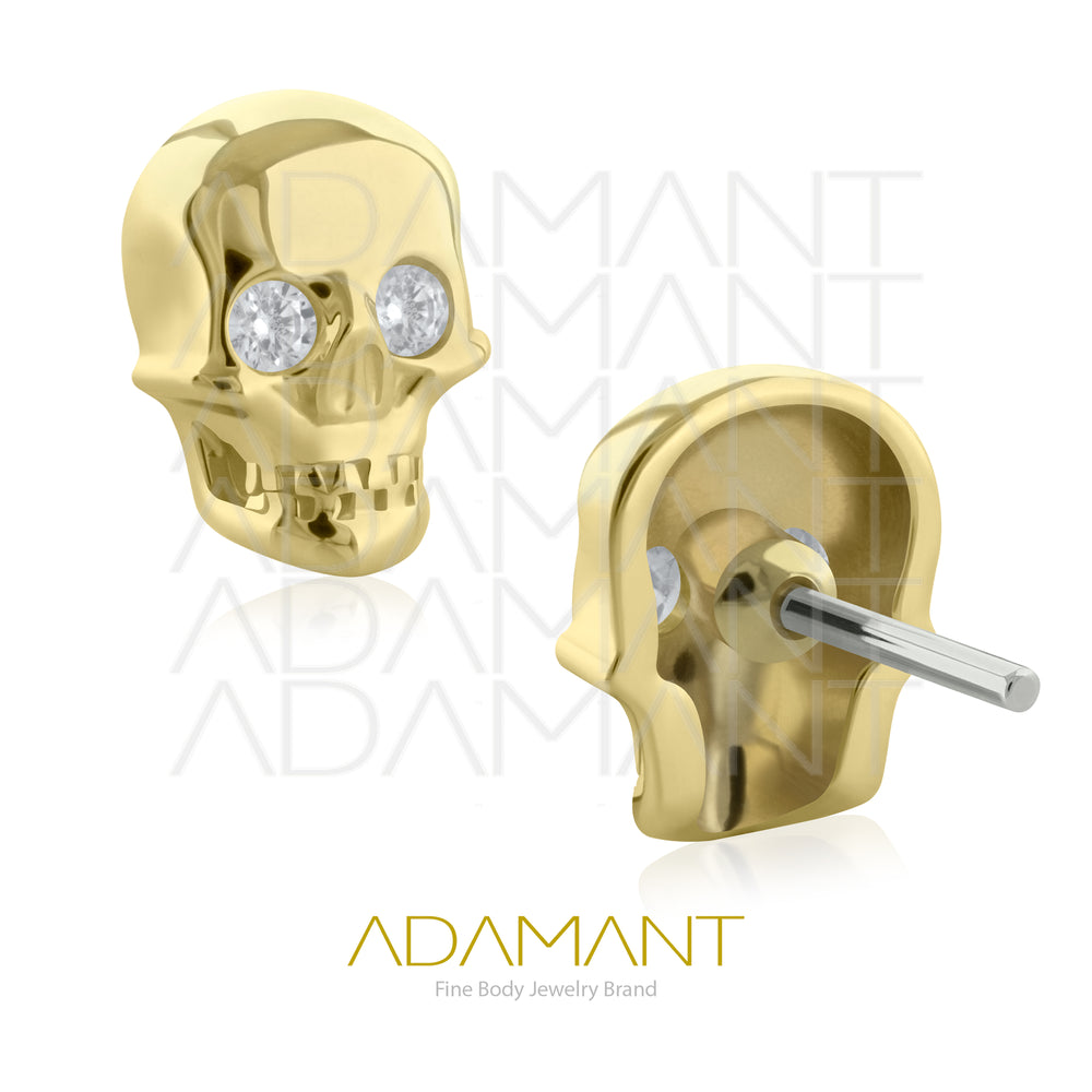 25g, Oro Solido 14k Accesorio Sin Rosca, 4.8mm Tamaño del Pin, Calavera Bezel Set, Cubic Zirconia.