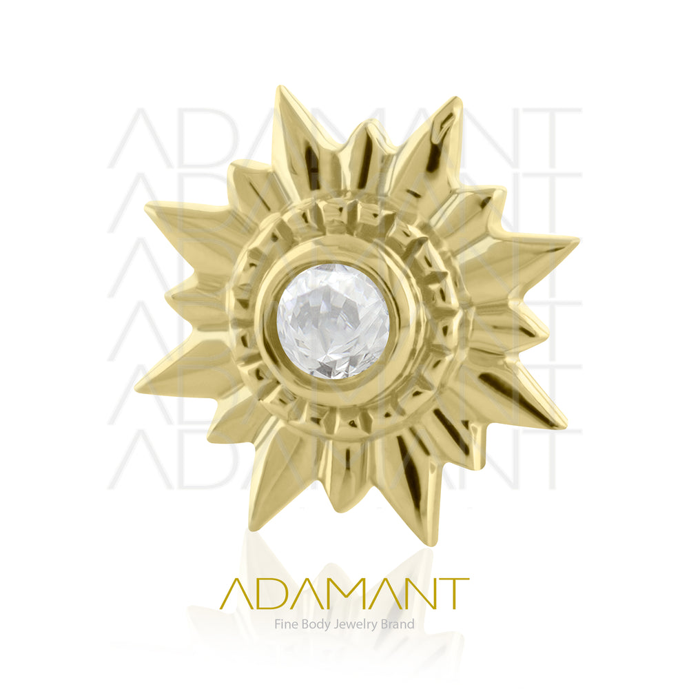 25g, Oro Solido 14k Accesorio Sin Rosca, 4.8mm Tamaño del Pin, Girasol Bezel Set, Cubic Zirconia.
