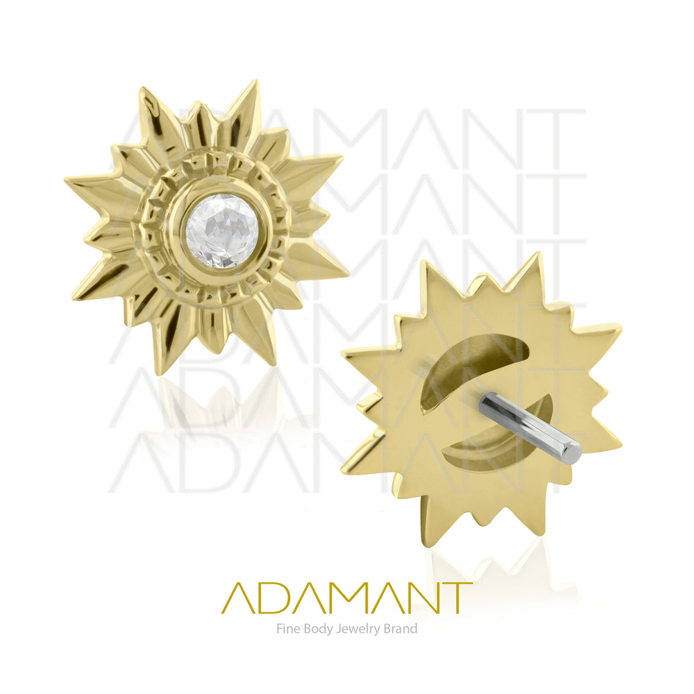 25g, Oro Solido 14k Accesorio Sin Rosca, 4.8mm Tamaño del Pin, Girasol Bezel Set, Cubic Zirconia.
