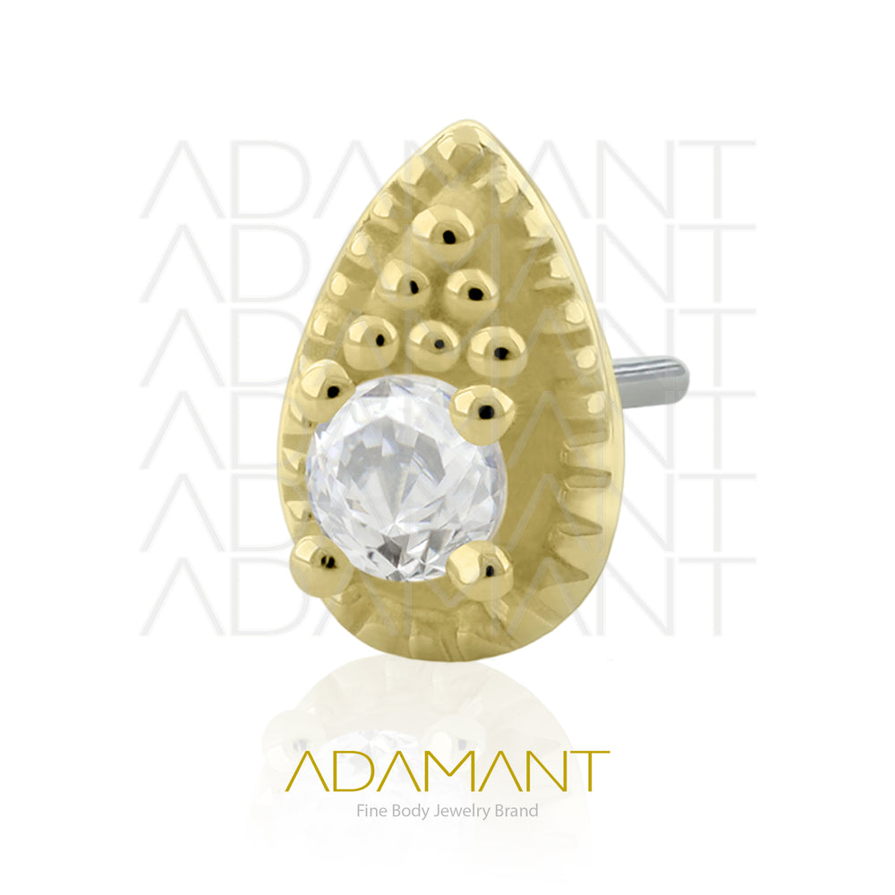 25g, Oro Solido 14k Accesorio Sin Rosca, 4.8mm Tamaño del Pin, Teardrop, Prong Set, Cubic Zirconia