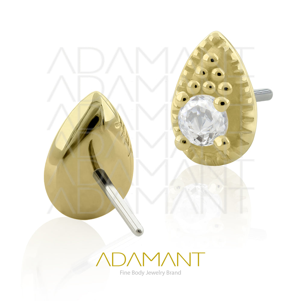 25g, Oro Solido 14k Accesorio Sin Rosca, 4.8mm Tamaño del Pin, Teardrop, Prong Set, Cubic Zirconia