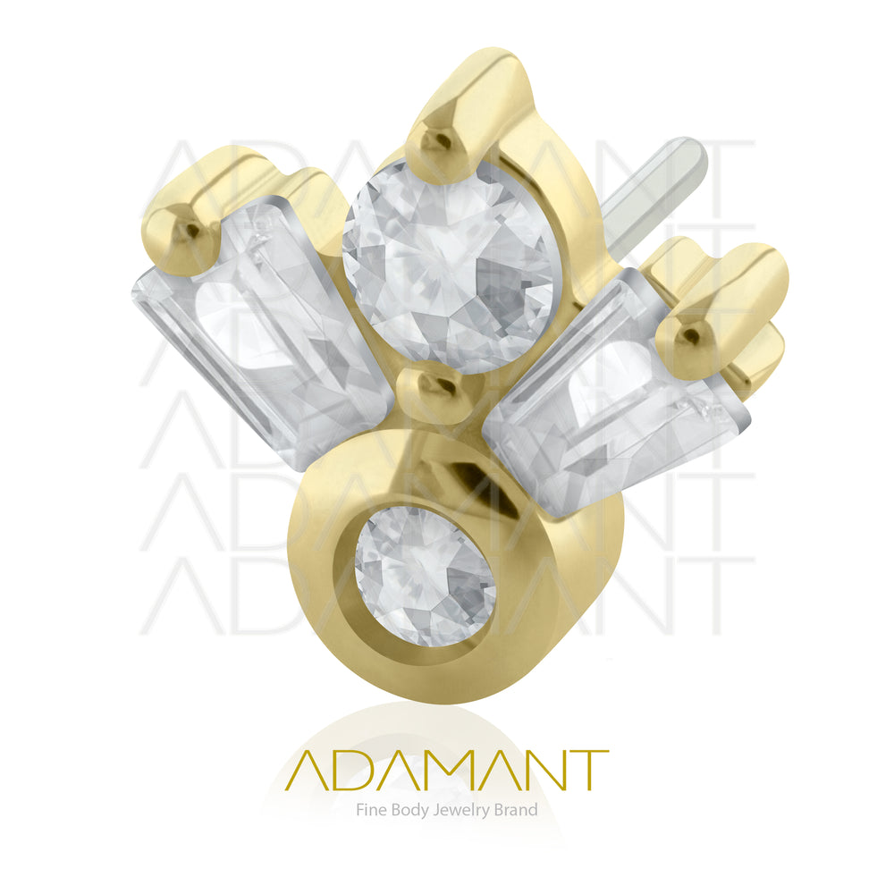 25g, Oro Solido 14k Accesorio Sin Rosca, 4.8mm Tamaño del Pin, Tiara Prong Set, Cubic Zirconia.