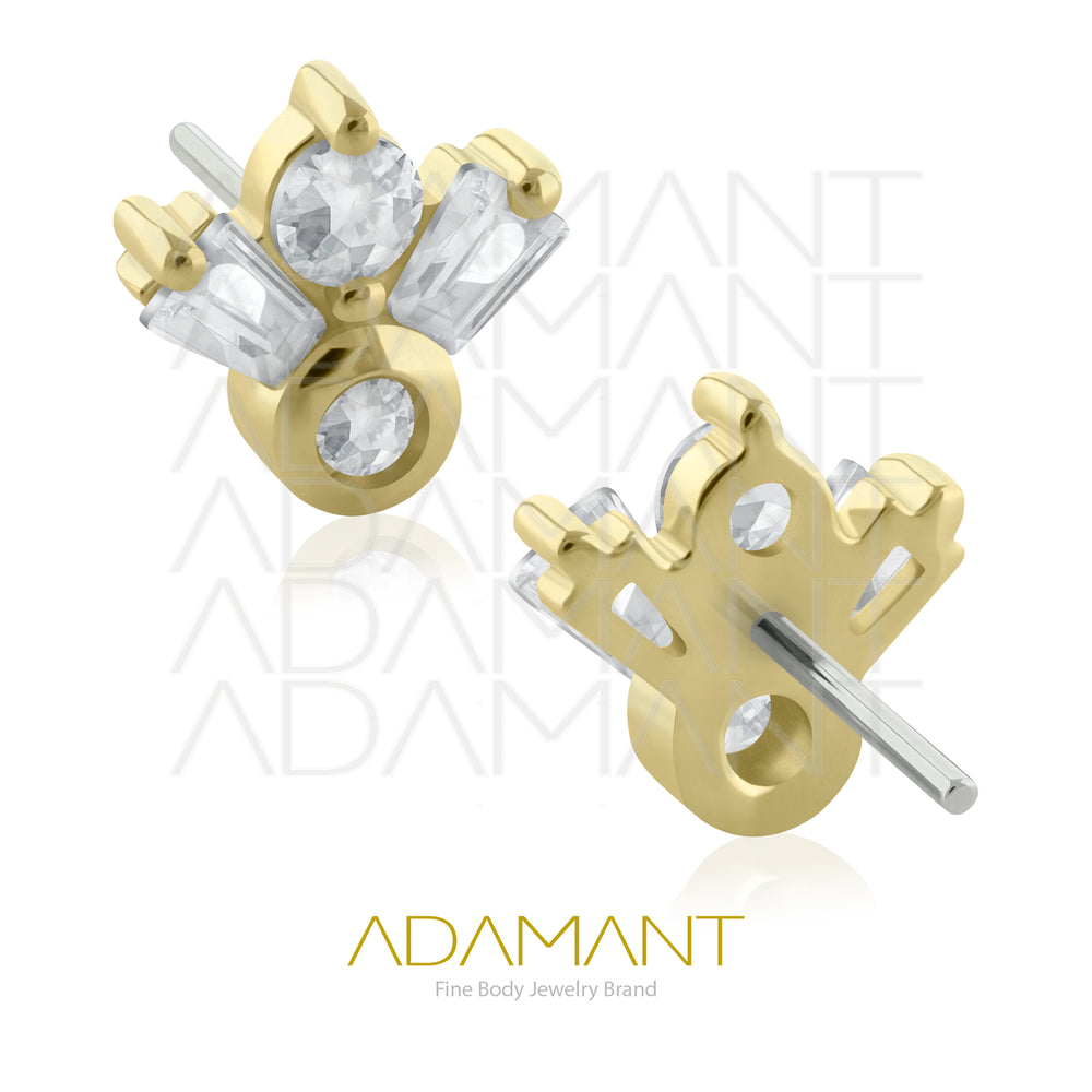 25g, Oro Solido 14k Accesorio Sin Rosca, 4.8mm Tamaño del Pin, Tiara Prong Set, Cubic Zirconia.