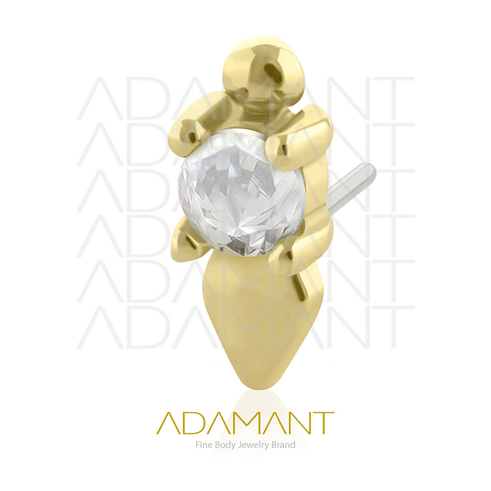 25g, Oro Solido 14k Accesorio Sin Rosca, 4.8mm Tamaño del Pin, Torch Prong Set, Cubic Zirconia.