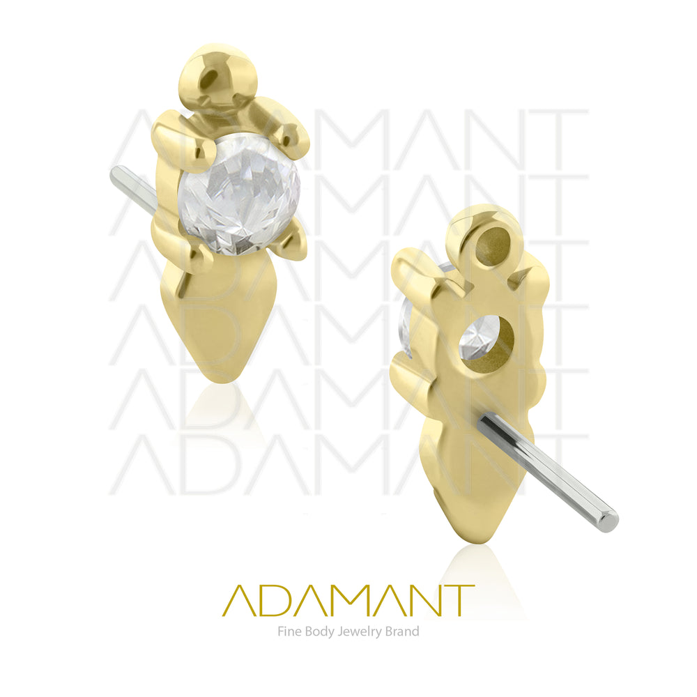 25g, Oro Solido 14k Accesorio Sin Rosca, 4.8mm Tamaño del Pin, Torch Prong Set, Cubic Zirconia.