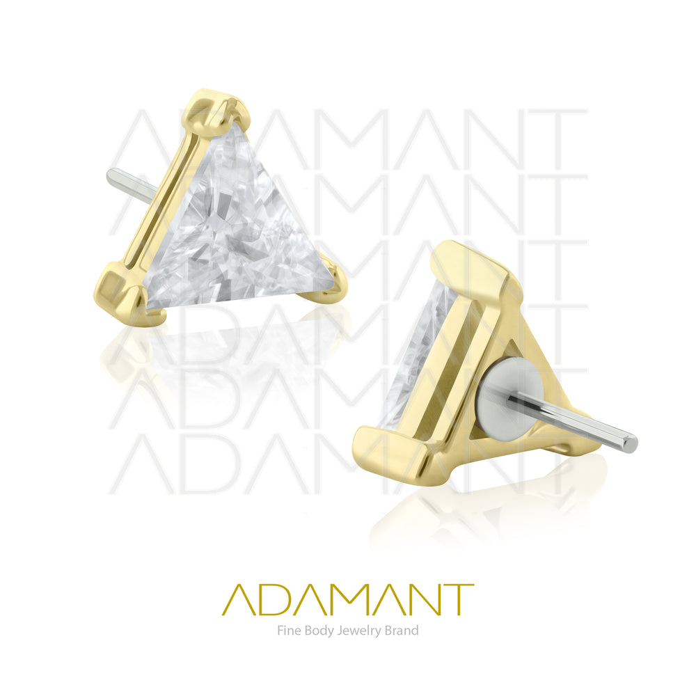 25g, Oro Solido 14k Accesorio Sin Rosca, 4.8mm Tamaño del Pin, Triángulo Prong Set, Cubic Zirconia.