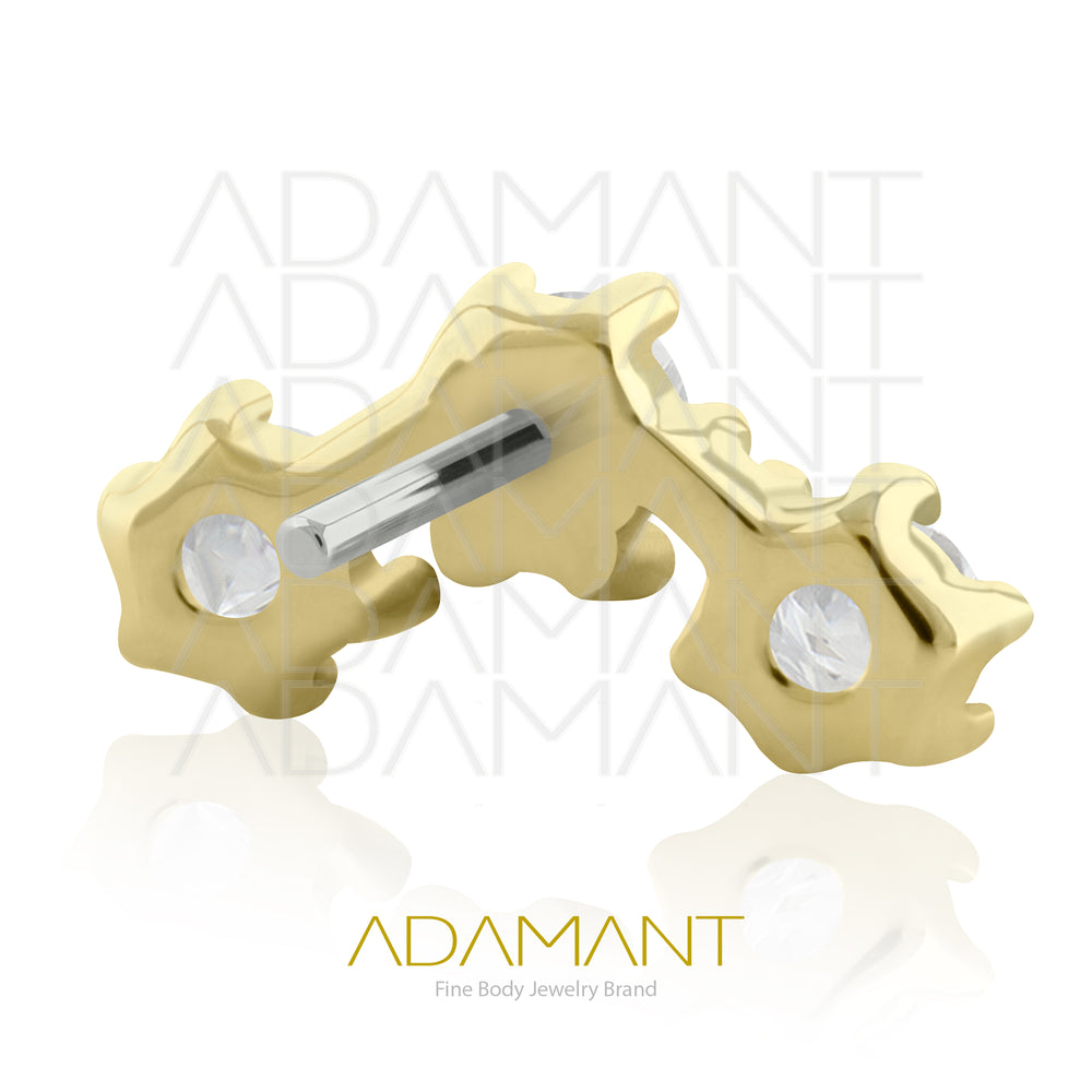 25g, Oro Solido 14k Accesorio Sin Rosca, 4.8mm Tamaño del Pin, Triple Cluster, Prong set, Cubic Zirconia.