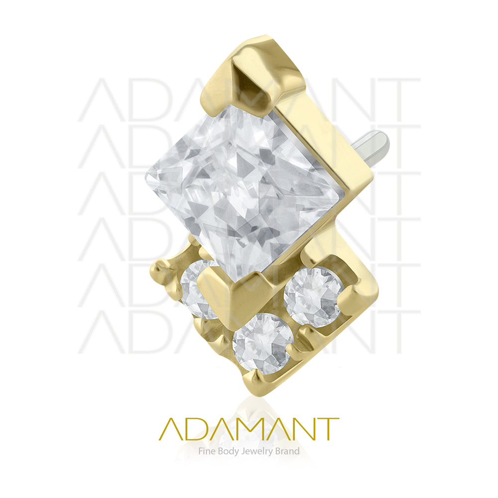 25g, Oro Solido 14k Accesorio Sin Rosca, 4.8mm Tamaño del Pin, Triple Rombo Prong Set, Cubic Zirconia.