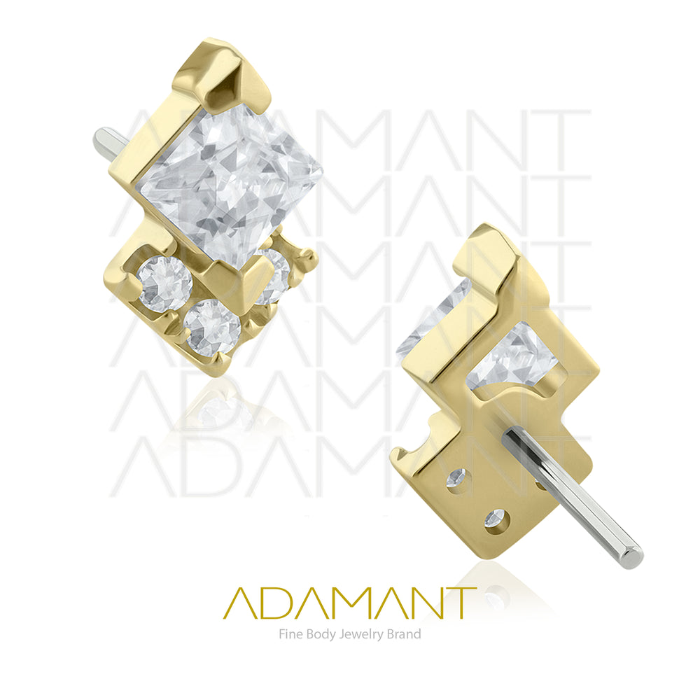 25g, Oro Solido 14k Accesorio Sin Rosca, 4.8mm Tamaño del Pin, Triple Rombo Prong Set, Cubic Zirconia.