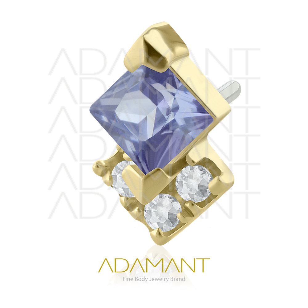 25g, Oro Solido 14k Accesorio Sin Rosca, 4.8mm Tamaño del Pin, Triple Rombo Prong Set, Cubic Zirconia.