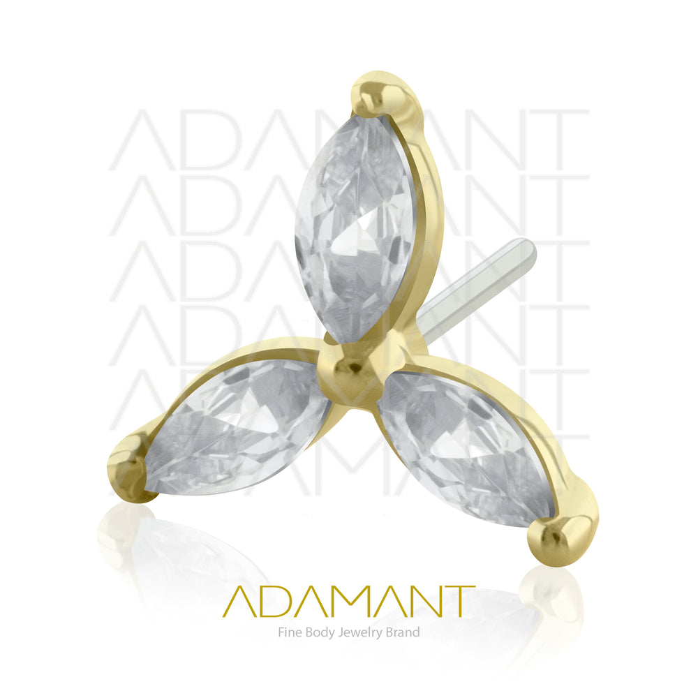 25g, Oro Solido 14k Accesorio Sin Rosca, 4.8mm Tamaño del Pin, Trinity Ligth Prong Set, Cubic Zirconia