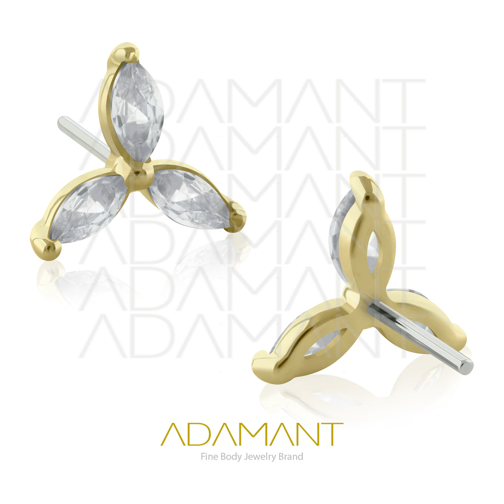 25g, Oro Solido 14k Accesorio Sin Rosca, 4.8mm Tamaño del Pin, Trinity Ligth Prong Set, Cubic Zirconia