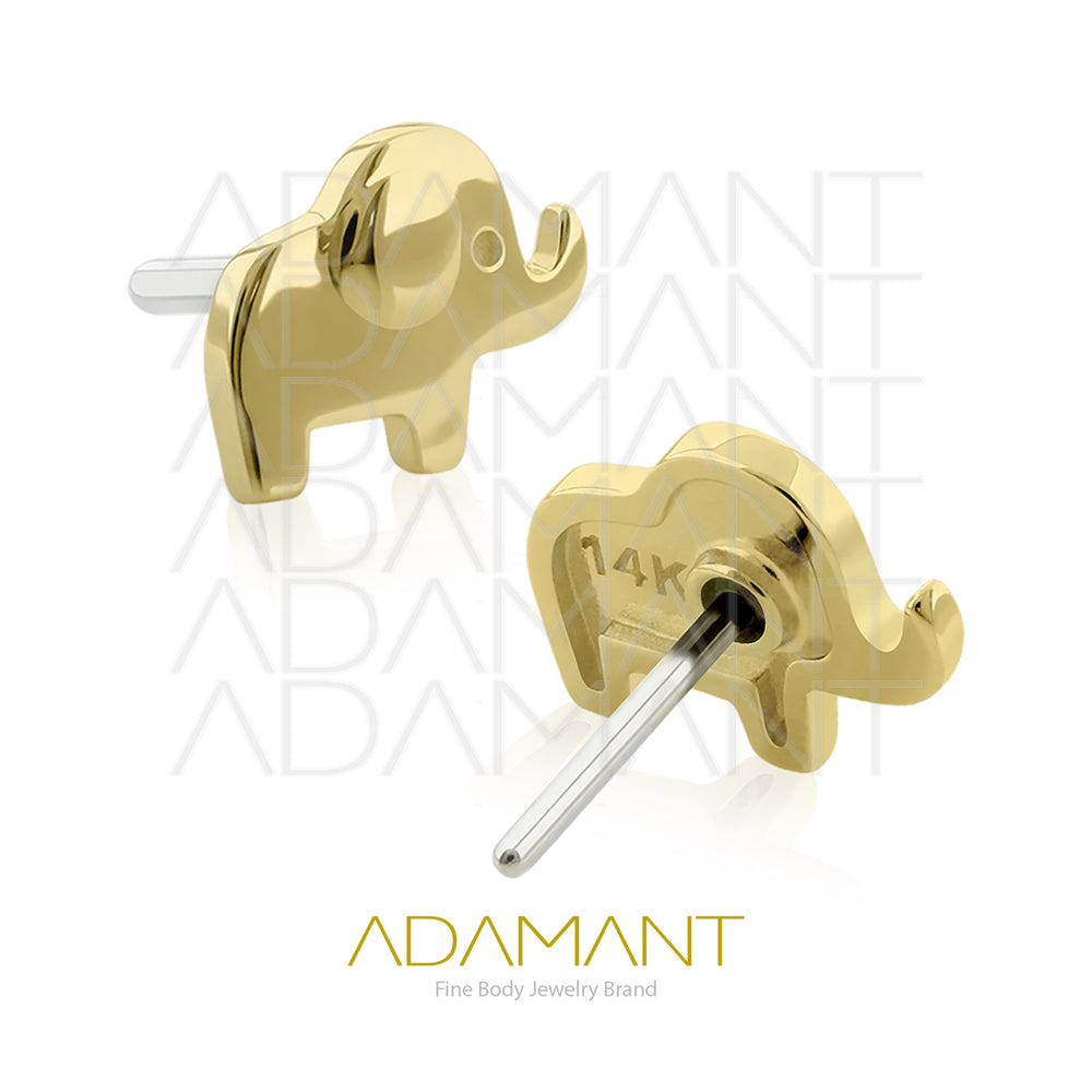 25g, Oro Solido 14k Accesorio Sin Rosca, 4.8mm Tamaño del Pin, Elefante